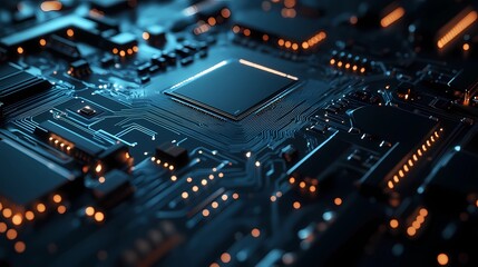 Obraz premium Abstract circuitry network displayed in microchip pattern, forming a tech-related texture suitable for advertisements, posters, and digital designs