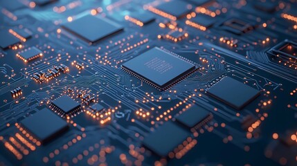 Fototapeta premium Microchip and circuit texture, forming a dense, intricate abstract pattern for backgrounds, tech displays, and industry-related promotional visuals