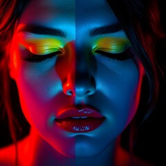 Vibrant Neon Portrait with Dramatic Lighting