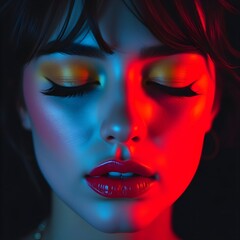 Vibrant Neon Portrait with Dramatic Lighting