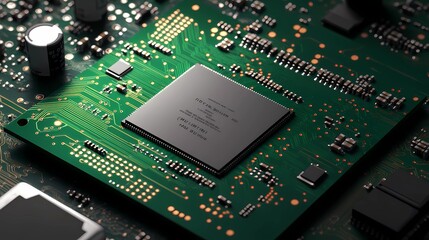Obraz premium Abstract tech-themed background with microchip textures and connecting circuits, ideal for software presentations, web design, or promotional materials