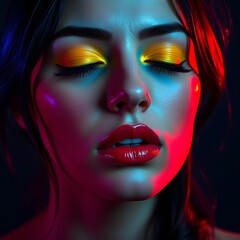 Vibrant Neon Portrait with Dramatic Lighting