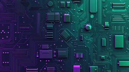 Fototapeta premium Complex pattern of electronic microchips with highlighted pathways, suitable for backgrounds related to AI, computing, and digital innovation