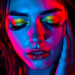 Vibrant Neon Portrait with Dramatic Lighting