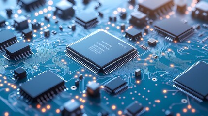 Seamless microchip texture, showcasing electronic circuit designs with intricate details, providing a modern tech-inspired backdrop for various digital projects