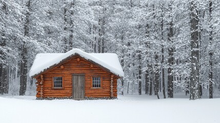 Discover the serene beauty of a snow-covered log cabin nestled in a winter wonderland