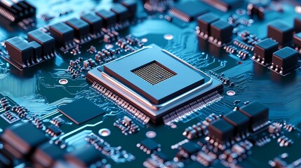 Obraz premium Abstract microchip surface texture with interconnected lines and nodes, suitable for backgrounds focused on tech, innovation, or data connectivity themes