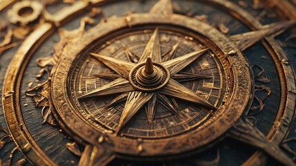 Obraz premium A close-up of a golden compass with intricate details. The compass is a symbol of direction and guidance.