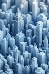 Miniature cityscape with intricate skyscrapers in cool blue tones, AI