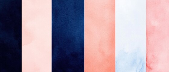 Fototapeta premium Textured watercolor vertical stripes in navy blue and peach, abstract hand-drawn design, minimalist pattern
