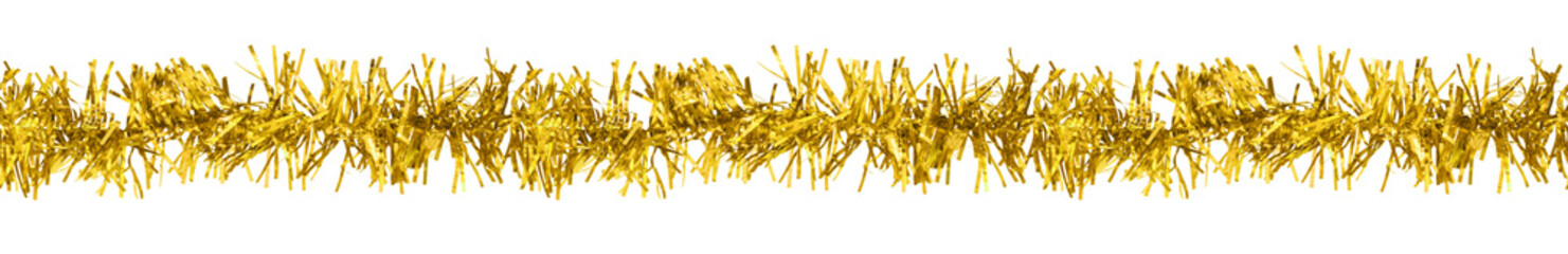 Christmas  golden(yellow) tinsel isolated on white or transparent background