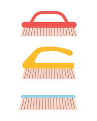 Cleaning brush set. Simple colored brushes. Isolated flat illustration in clip art style