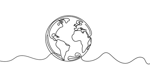 Continuous linear drawing of the Globe. Single-line drawing of the Earth. Globe in one line style. Vector illustration.