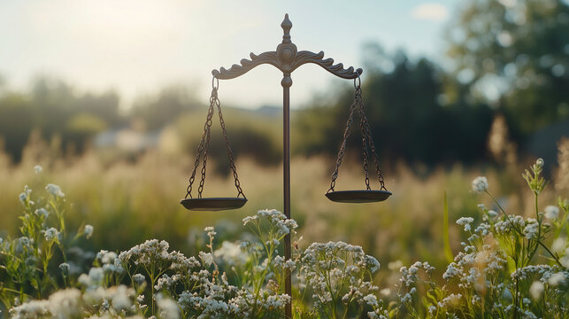 Waga, kt&oacute;ra r&oacute;wnoważy prawo i ochronę środowiska, symbolizując dążenie do sprawiedliwości ekologicznej. 