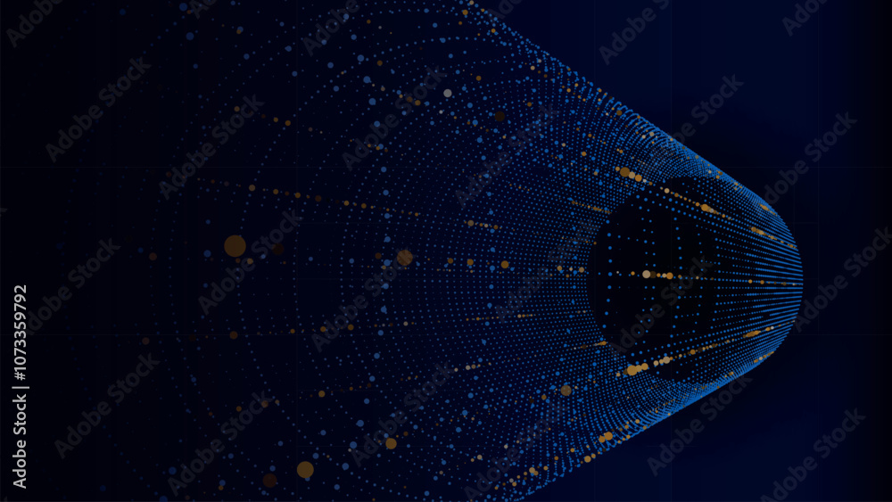 Wall mural technology wireframe circle tunnel on dark background. futuristic 3d wormhole grid. digital dynamic 
