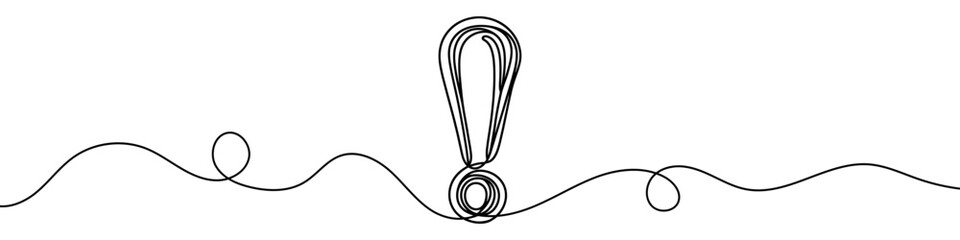Continuous linear drawing of exclamation mark. One line drawing exclamation mark. Exclamation mark in one line style. Vector illustration.
