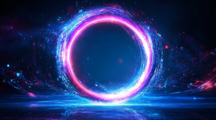 Obraz premium Creative glowing digital tech circle on dark background, concept of big data and technology trends