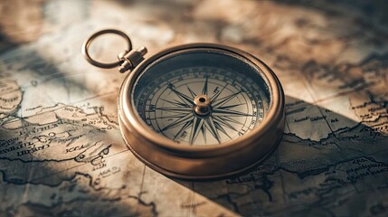 An antique compass rests on a vintage map, ready to guide your next adventure.