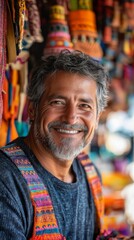 Obraz premium small business saturday, Joyful Artisan Male Smiling at Market Stall