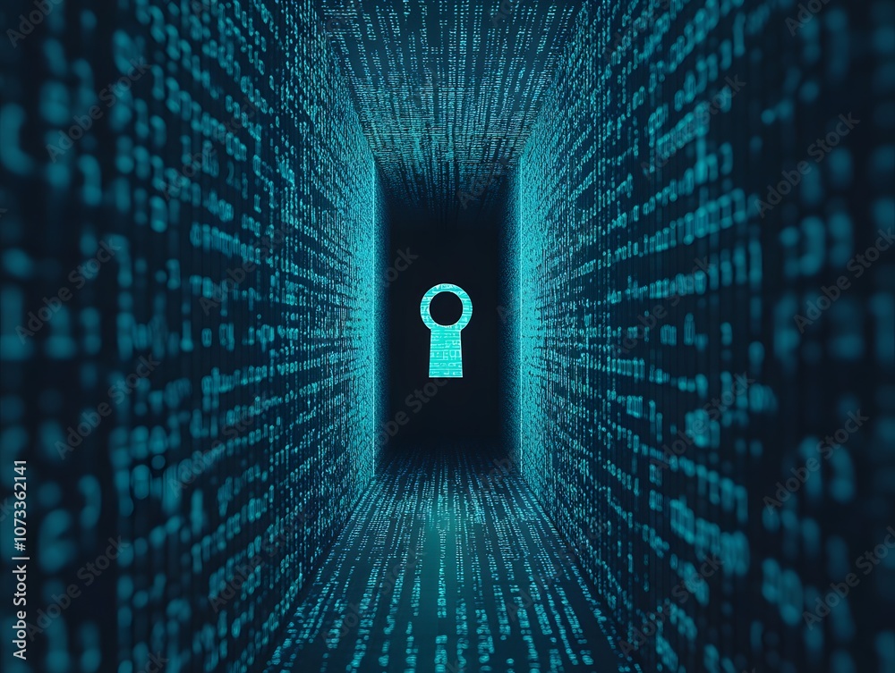 Leinwandbilder Digital Keyhole Surrounded by Stream of Binary Code in a Futuristic Cyber Environment Representing Data Security and Information Privacy Concepts