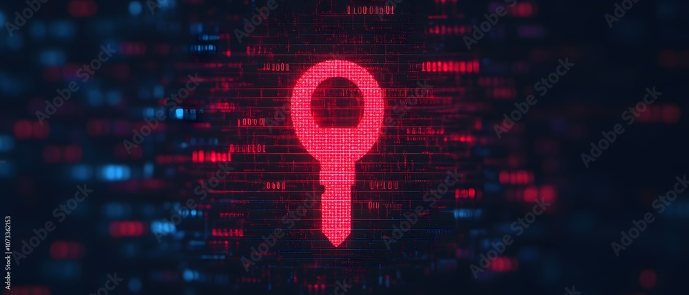 Aufkleber Digital Representation of a Key with Data Streams and Binary Code Background, Symbolizing Cybersecurity, Encryption, and Digital Access Control
