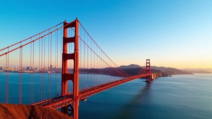 Obraz premium Golden Gate Bridge during golden hour scene, bridge-iconic and sky-clear