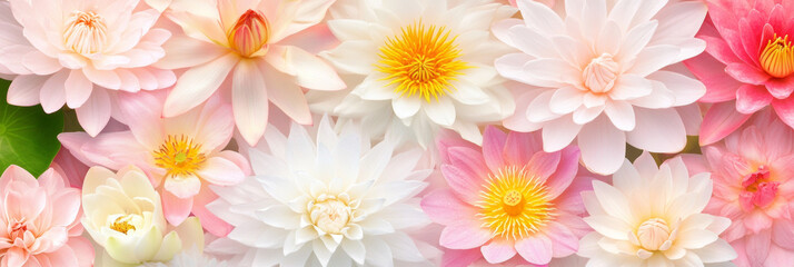 blossom flowers blooming floral festive bouquet wall fashion lotus lily green white background with copy space. 3D fashion pastel beautiful card wallpaper