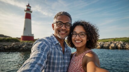 Couple Selfie at the Lighthouse: Coastal Vacation Memories