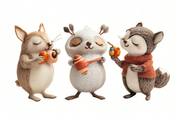 Obraz premium A cute cartoon illustration of three animals in a playful Easter setting with a happy, fun, and colorful design