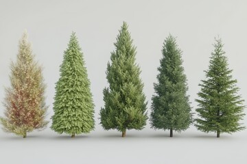 Obraz premium Frosted miniature Christmas trees arranged symmetrically on a clean light background creating a minimalist winter holiday aesthetic with serene balance