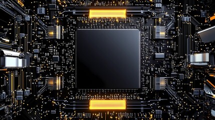 Fototapeta premium High-resolution microchip texture, displaying a pattern of interconnected circuits, creating an abstract tech-themed backdrop for presentations, ads, or posters
