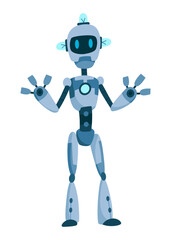 A Vibrant and Stylized Blue Robot Character Featuring Distinct Angular Features and Design