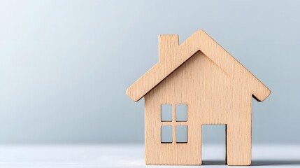 Miniature house model made of wood on a neutral background – Representing simplicity, home design concepts, and sustainable architectural models