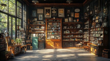 Explore the enchanting vintage library filled with timeless books and artistic decor