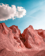 View of canyon hill on background of blue sky.