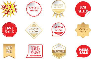Set of Sale Price Stickers, Labels, and Badges.