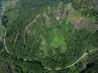 mountain and winding road bird's eye view