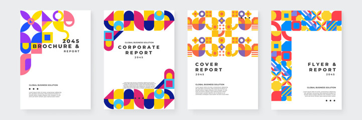 Modern Abstract Geometric Brochure Design for Corporate Reports. Set of corporate brochures. Ideal for business reports, flyers, and cover pages. Perfect for companies seeking a fresh, modern look