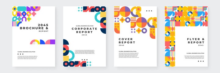Vibrant Geometric Business Report Cover Design For 2045. A modern and colorful geometric design used as a cover for a business report. Perfect for corporate presentations