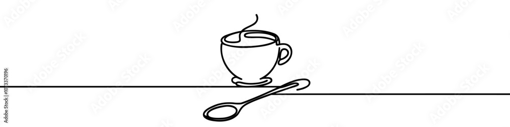 Wall mural Minimalist continuous line drawing representing a cup of coffee on a saucer. Vector illustration.