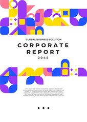 Abstract Geometric Design for 2045 Business Report Cover. Modern abstract geometric design featuring vibrant shapes and colors. Ideal for providing a dynamic visual appeal.