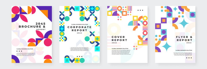Vibrant Geometric Business Report Cover Design For 2045. A modern and colorful geometric design used as a cover for a business report. Perfect for corporate presentations