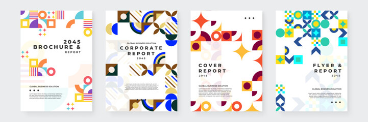 Colorful Geometric Brochure and Report Design Templates Set. Ideal for corporate needs, creative projects, and modern presentations