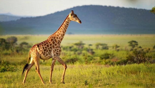 Giraffe . South African giraffe or Cape giraffe (Giraffa giraffa or camelopardalis giraffa) hanging around savannah 