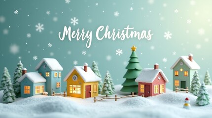 Fototapeta premium christmas miniature diorama. A fairytale Christmas scene with a snow-covered winter village and warm light.