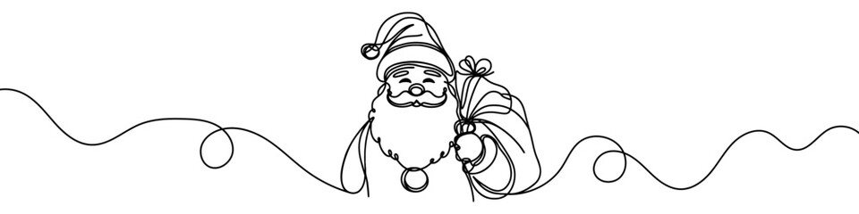 Continuous line drawing santa claus. Christmas illustration vector.