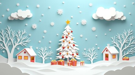 christmas miniature diorama. A fairytale Christmas scene with a snow-covered winter village and warm light.