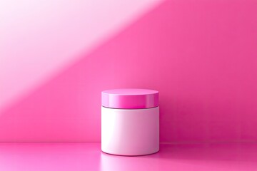 Pink Background,Studio room with 3d cylinder prodium display for product present,Vector illustration backdrop minimal scene with light on pink wall and floor. with generative ai