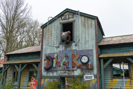 Biddinghuizen, the Netherlands 29 October 2024. Drako logo above the entrance. Walibi Holland is an amusement park located in Biddinghuizen