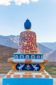 Langza buddha statue in the village of langza in the spiti valley, himachal pradesh, India.